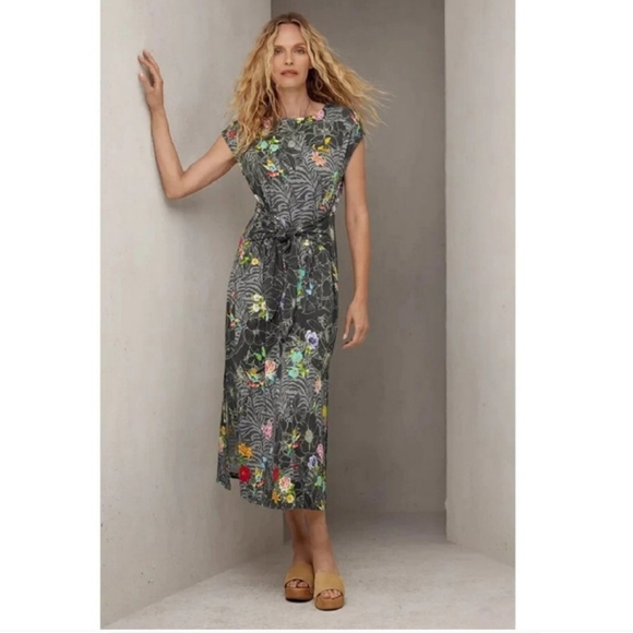 Johnny Was Zippy Tie Dress Flower Front Knit Floral Long Grey S, 17" PTP, 46" L - Picture 1 of 9